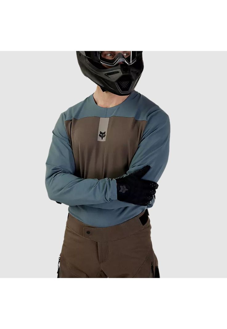 Polera Moto Defend Off Road Manga Larga Azul Acero Fox-3