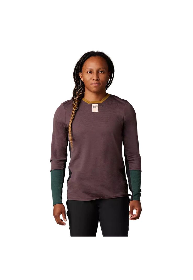 Polera Bicicleta Mujer Defend Manga Larga Morado/Verde Fox-1