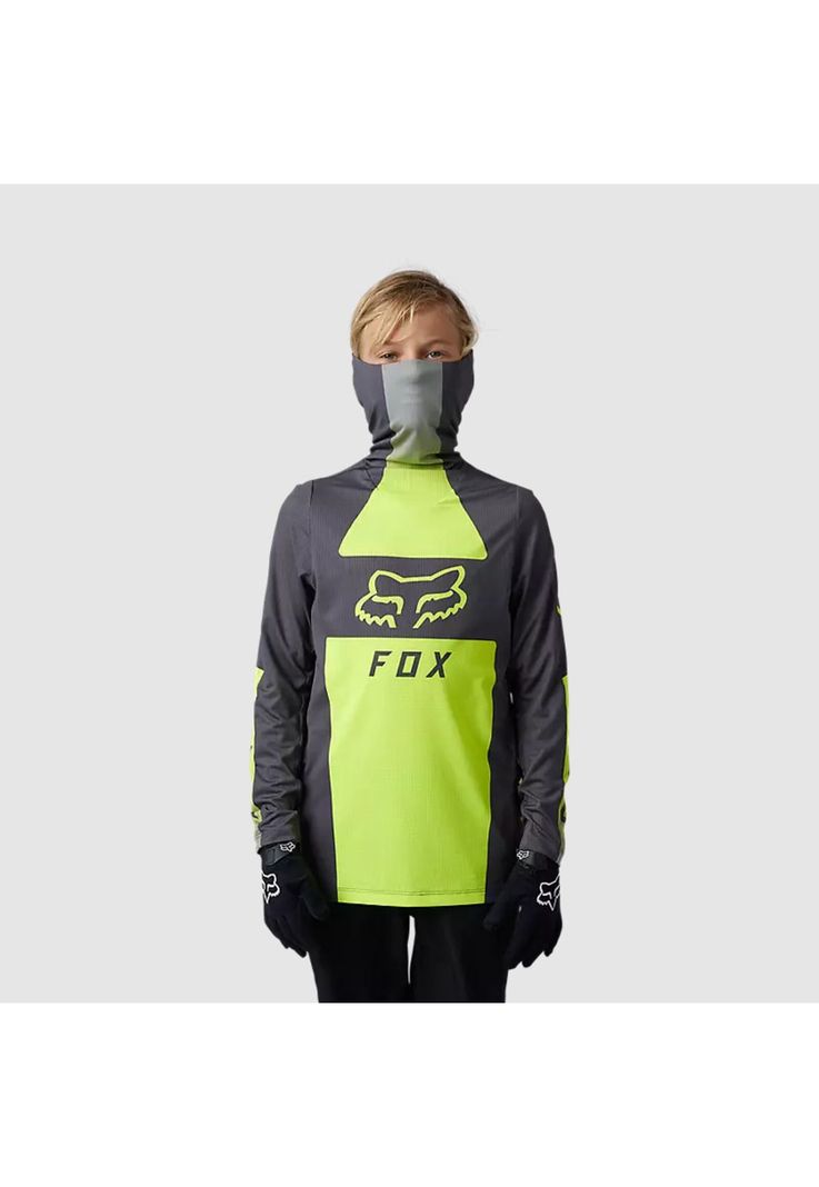 Polera Moto Niño Ranger Drive Krux SXS Con Cuello Amarillo Fluor Fox-1