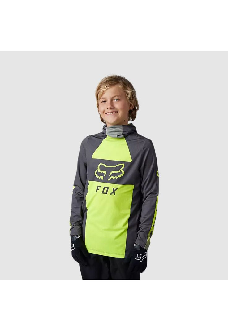 Polera Moto Niño Ranger Drive Krux SXS Con Cuello Amarillo Fluor Fox-3
