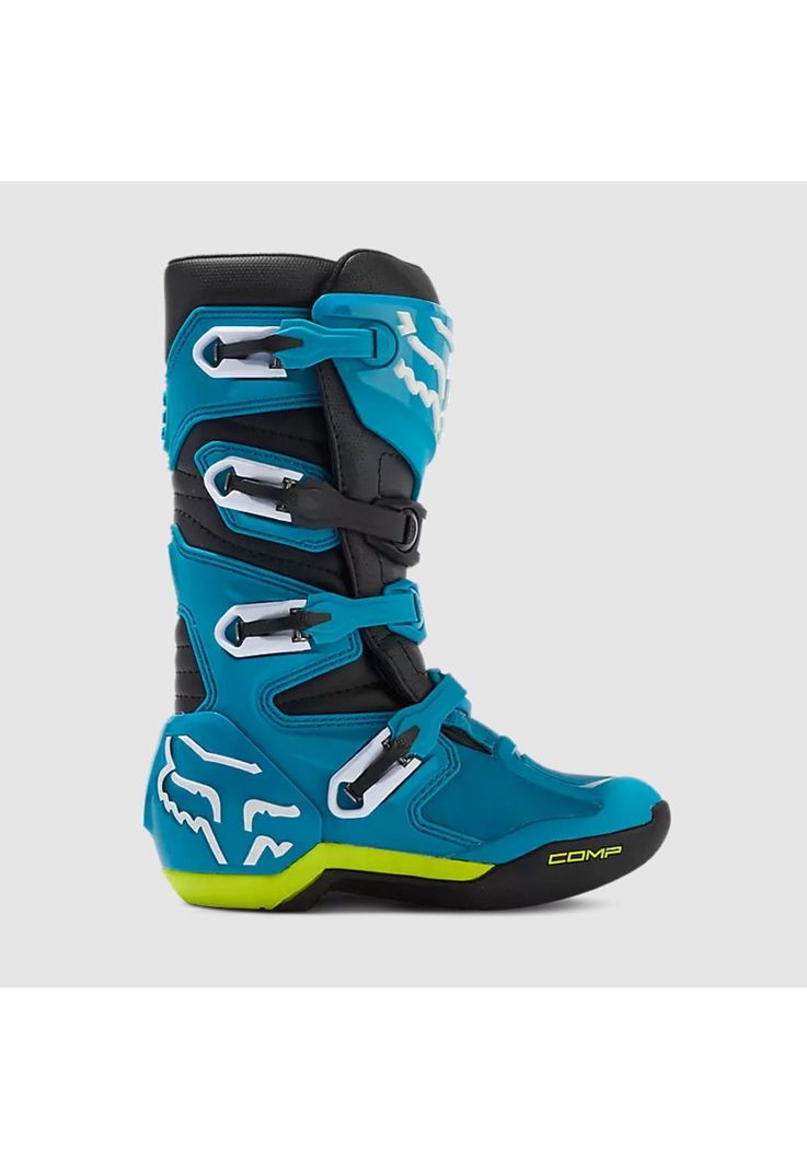 Botas Moto Niño Comp Celeste/Amarillo Fox-1