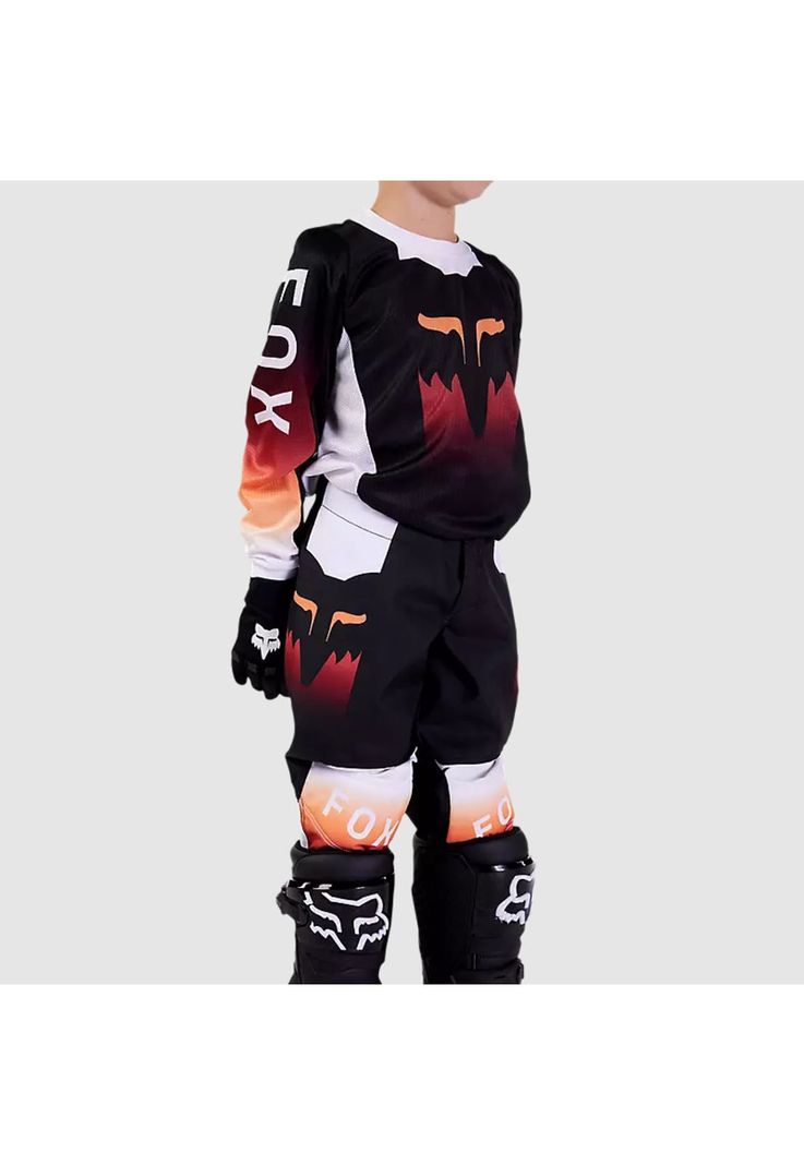 Pantalon Moto Infantil 180 Flora Negro Fox-2