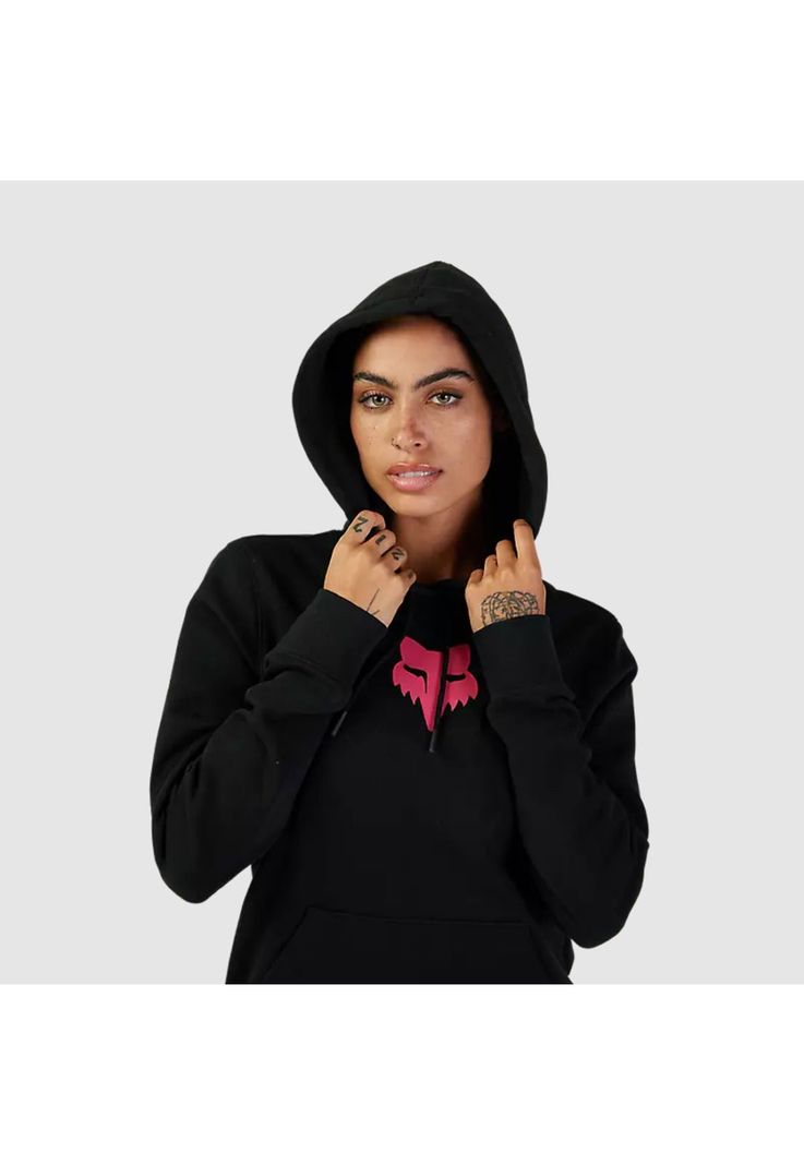 Poleron Lifestyle Mujer Canguro Fox Head Negro/Rosado Fox-5