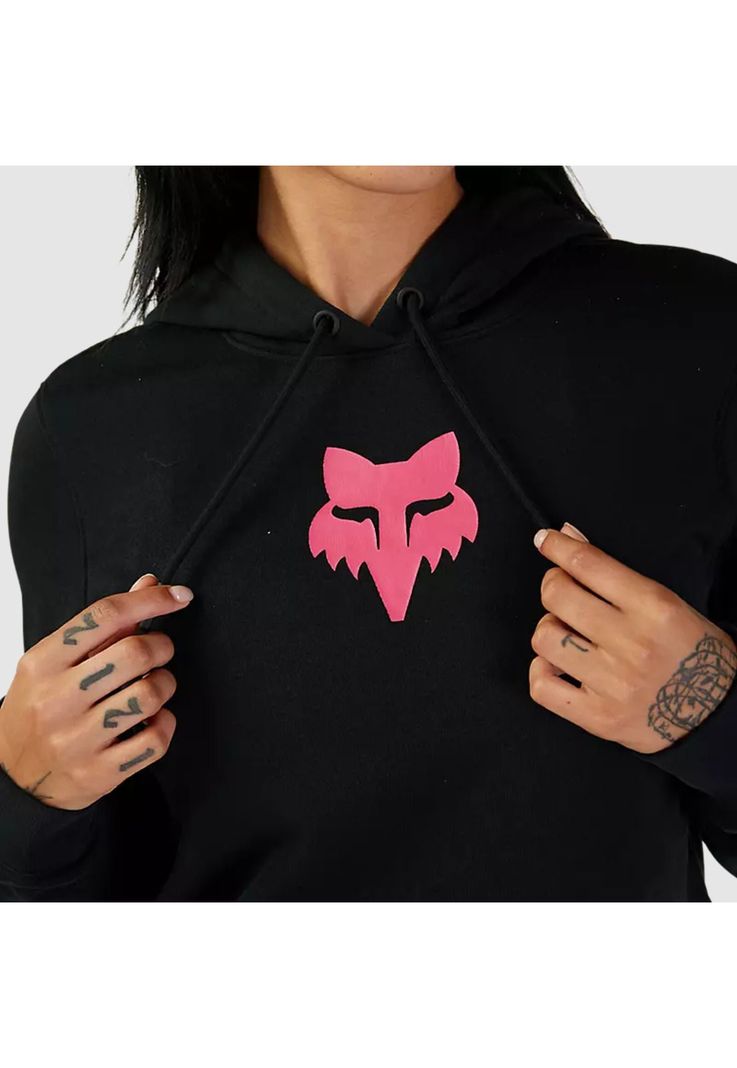 Poleron Lifestyle Mujer Canguro Fox Head Negro/Rosado Fox-6