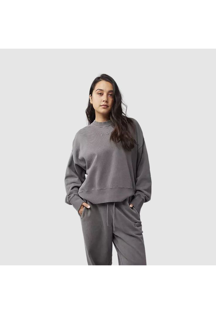Poleron Lifestyle Mujer Wordmark Crew Oversize Gris Fox-2