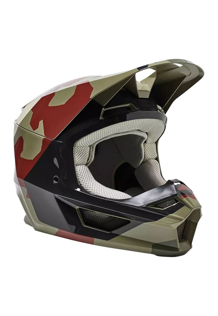 Casco Moto Niño V1 BKNR Camo Verde Fox-0
