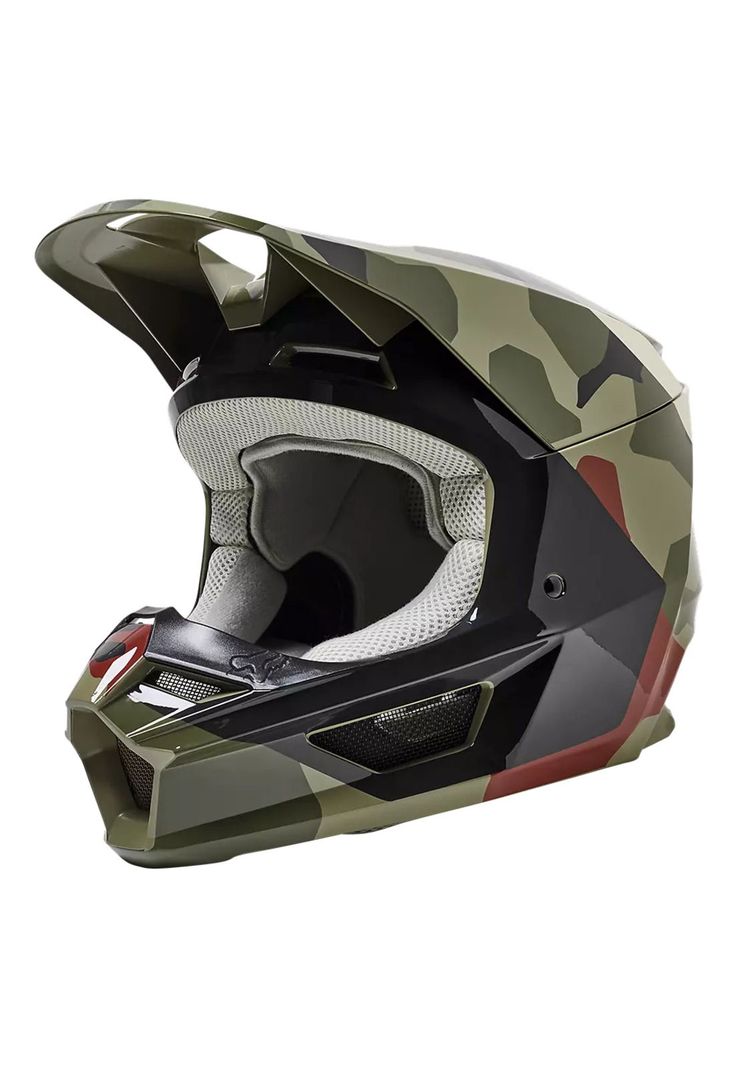 Casco Moto Niño V1 BKNR Camo Verde Fox-1
