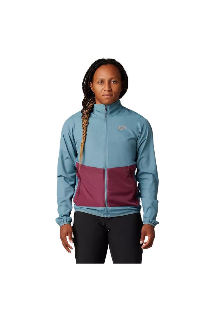 Chaqueta Cortavientos Bicicleta Mujer Ranger Celeste/Morado Fox-1