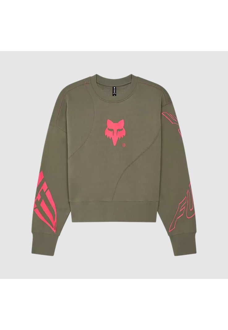 Poleron Lifestyle Oversize Mujer Elevated Crew Verde Oliva Fox-0