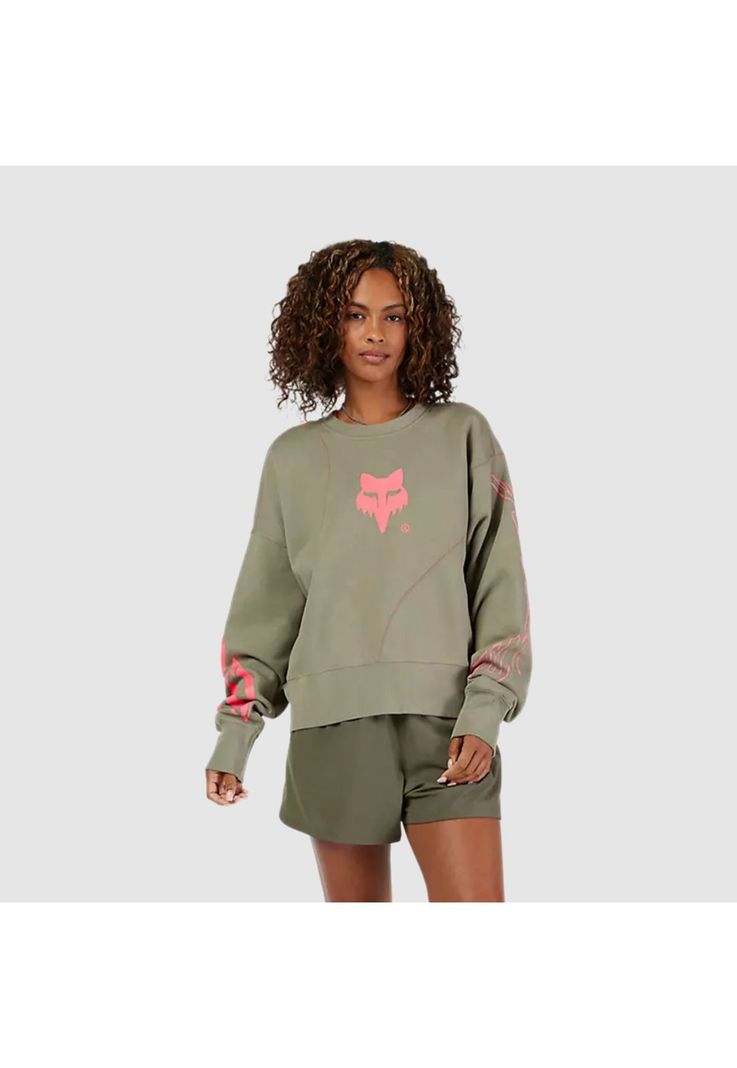 Poleron Lifestyle Oversize Mujer Elevated Crew Verde Oliva Fox-2