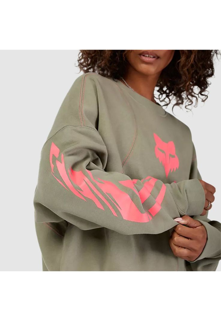 Poleron Lifestyle Oversize Mujer Elevated Crew Verde Oliva Fox-4