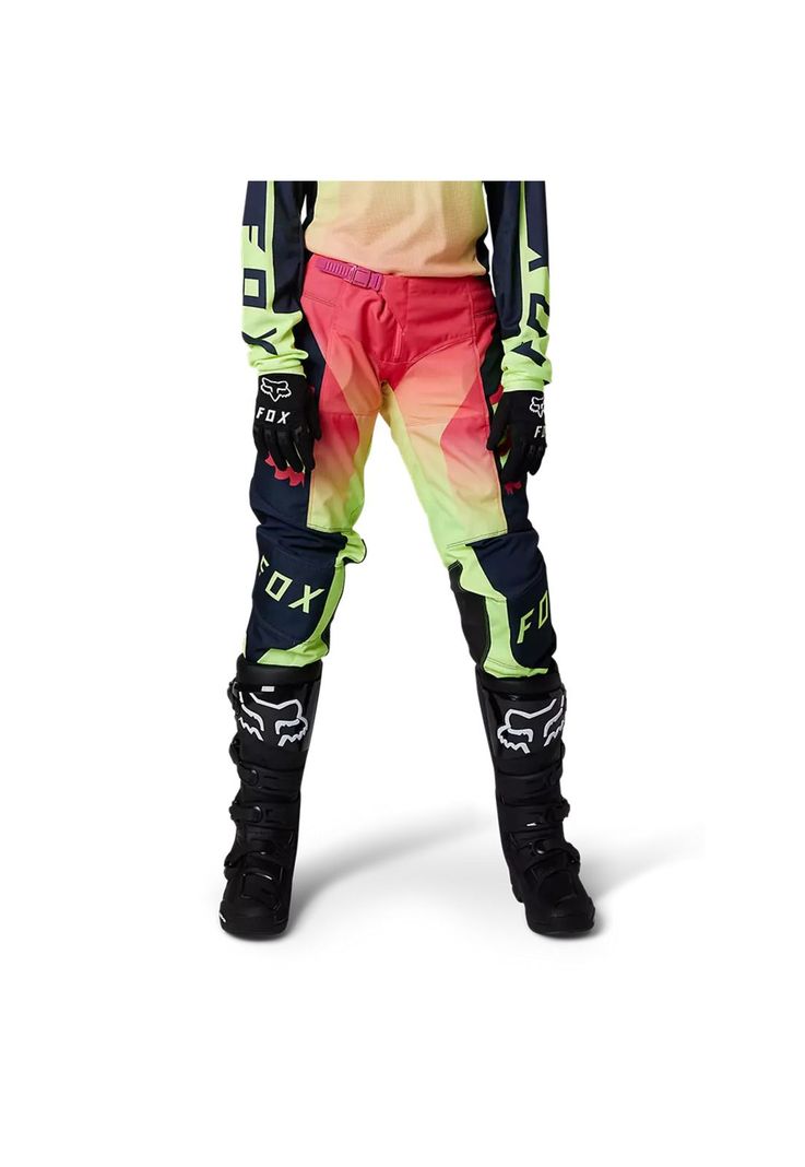 Pantalon Moto Mujer 180 Leed Rosado/Amarillo Fox-1