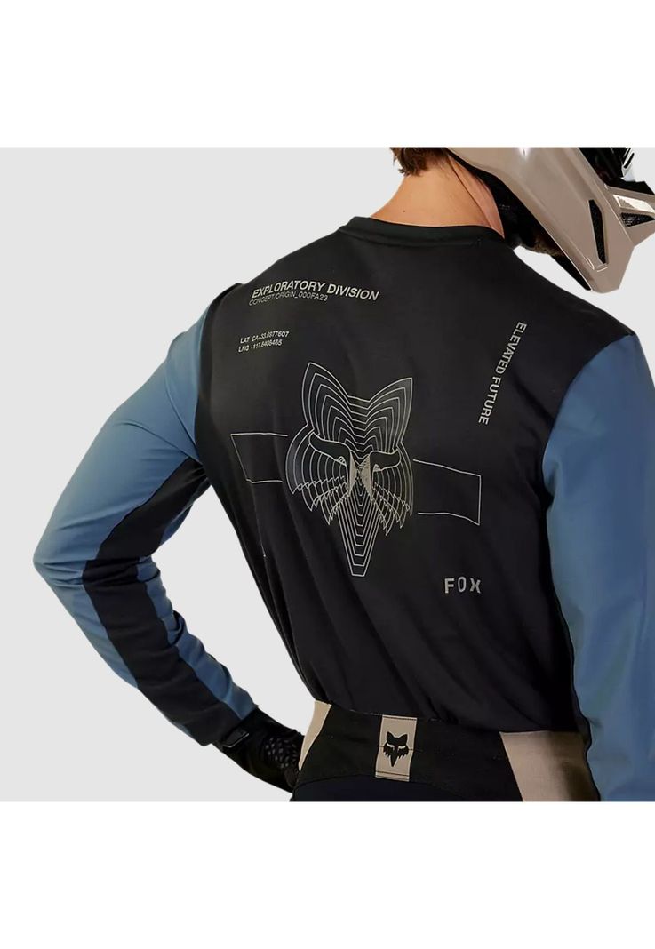 Polera Moto Ranger Off Road Manga Larga Negro/Azul Fox-4