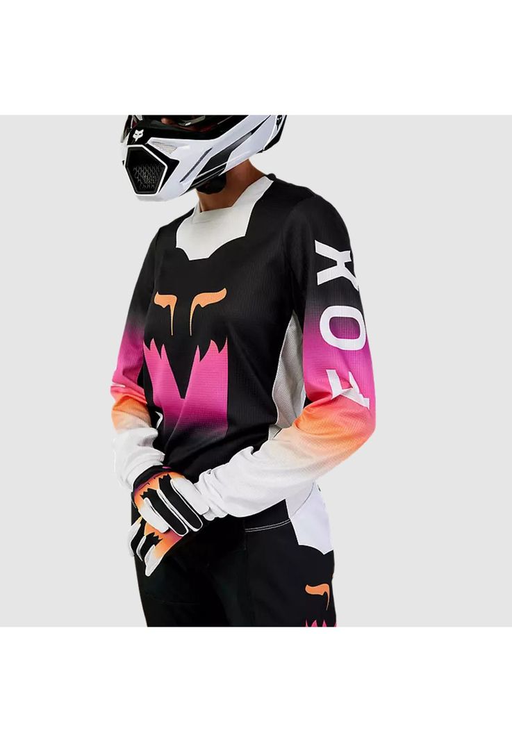 Polera Moto Mujer 180 Flora Negro/Rosado Fox-4