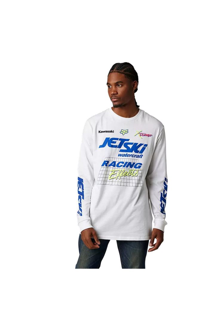 Polera Lifestyle Manga Larga Kawasaki Wet 'N' Wild Blanco Fox-0