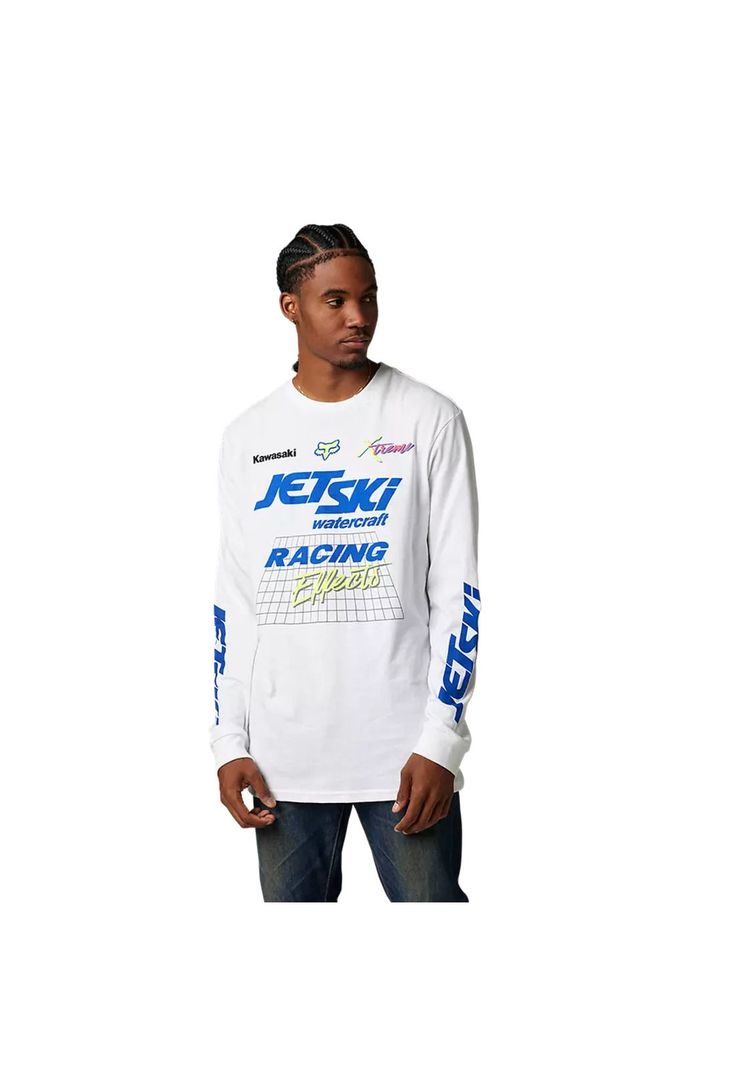Polera Lifestyle Manga Larga Kawasaki Wet 'N' Wild Blanco Fox-1
