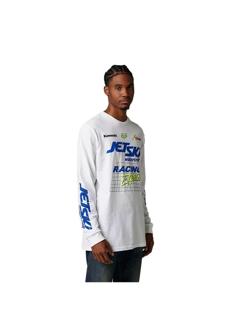 Polera Lifestyle Manga Larga Kawasaki Wet 'N' Wild Blanco Fox-2