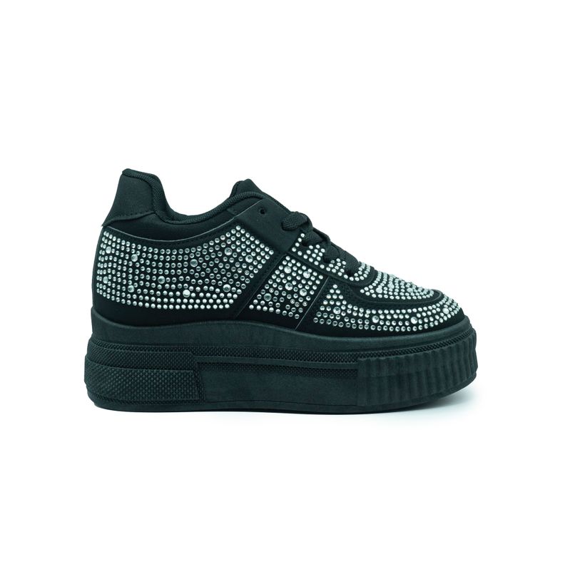Zapatillas Negras Con Plataforma Y Diamantes-0