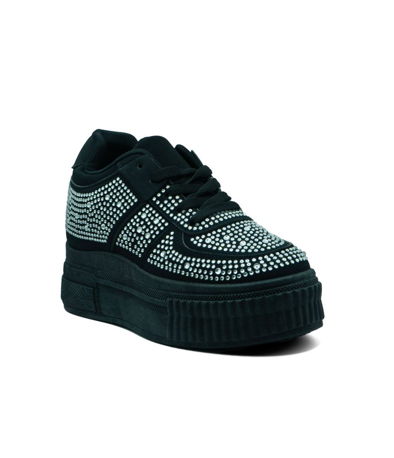 Zapatillas Negras Con Plataforma Y Diamantes-1