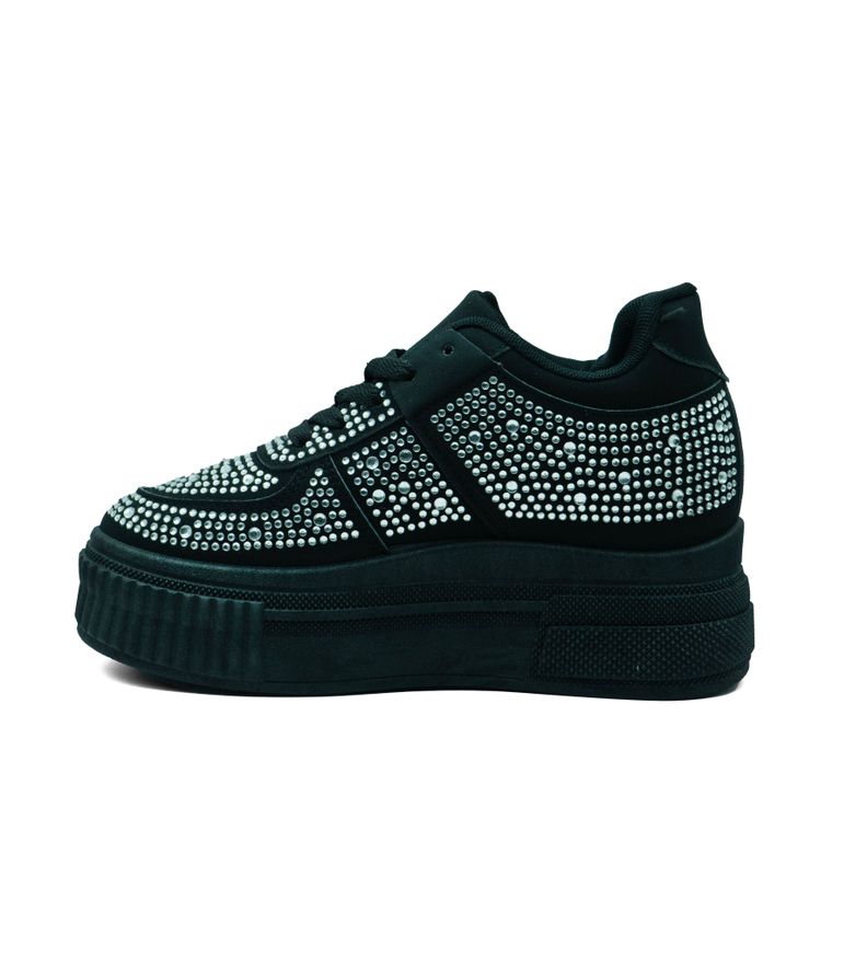Zapatillas Negras Con Plataforma Y Diamantes-2
