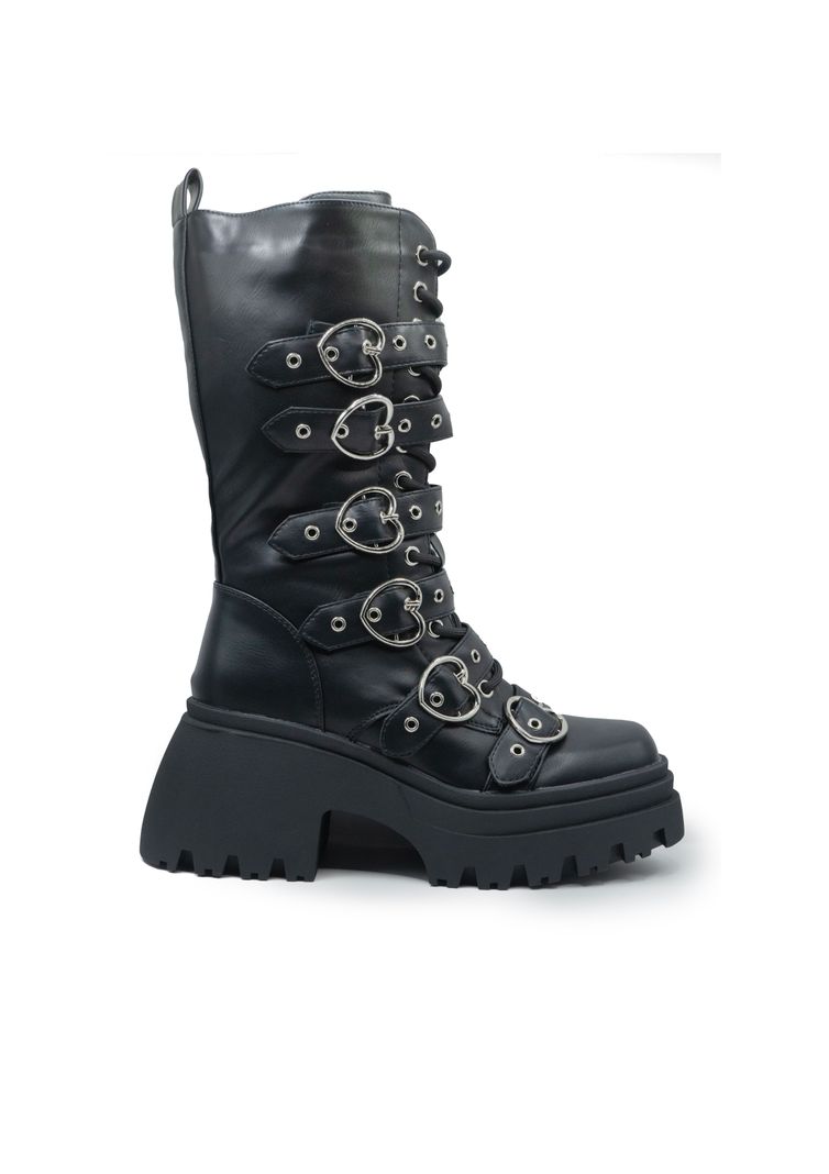 Botas Bucanera Hebillas De Corazon Rock Combat Dama-0