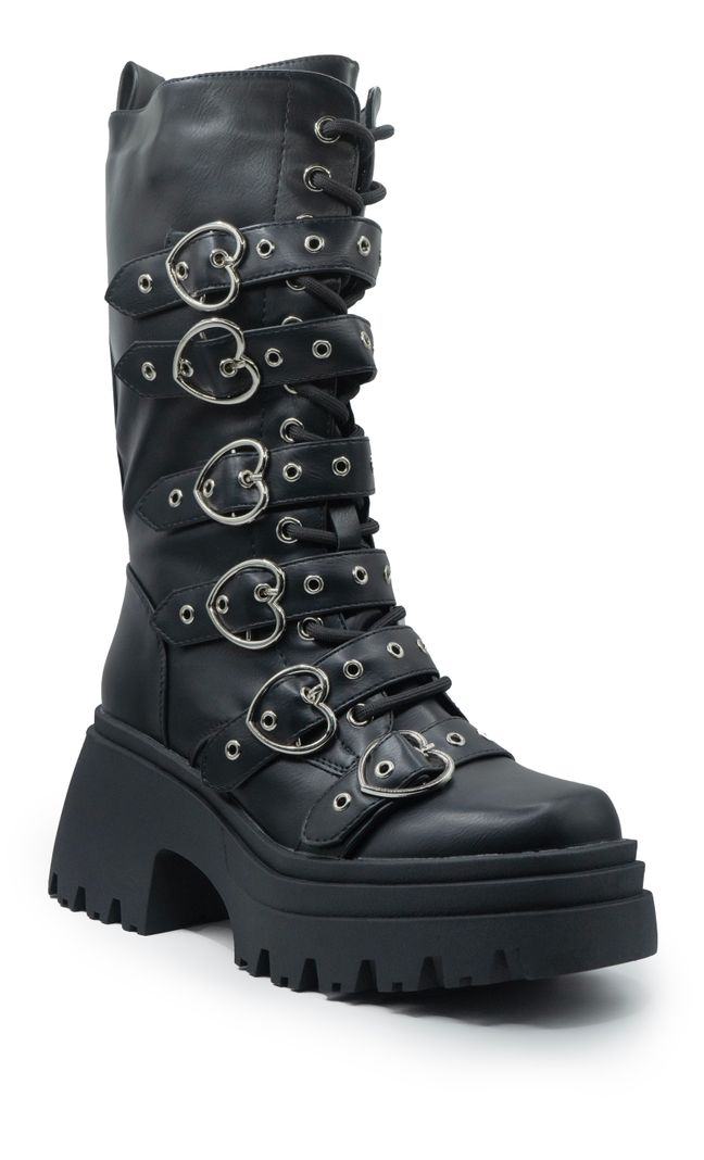 Botas Bucanera Hebillas De Corazon Rock Combat Dama-1