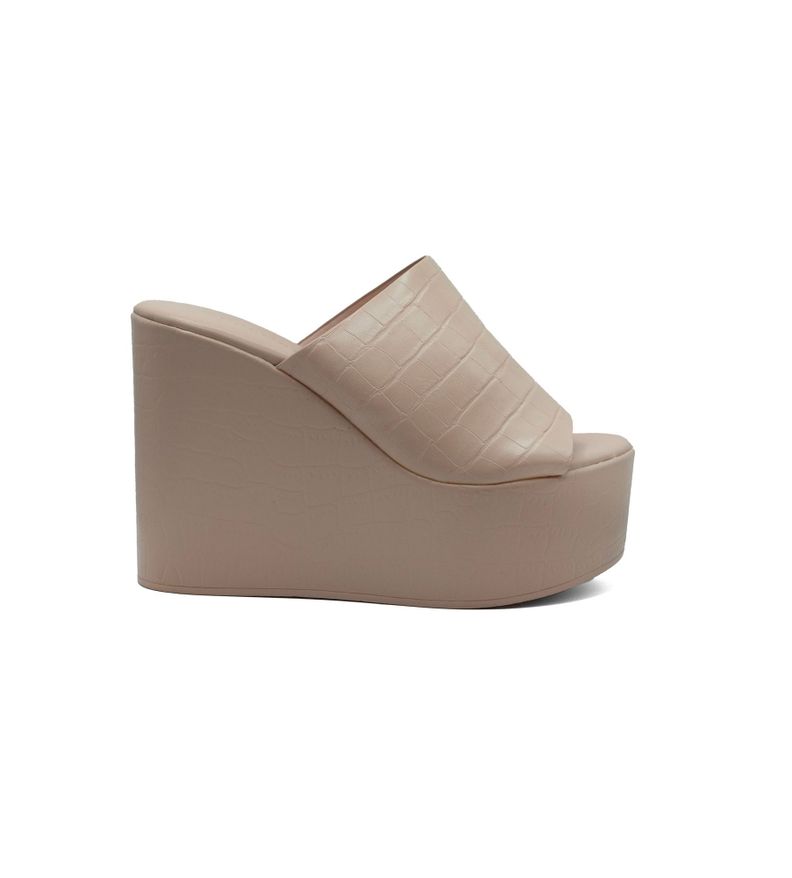 Sandalia cocodrilo tacón cuña beige plataforma mujer-0