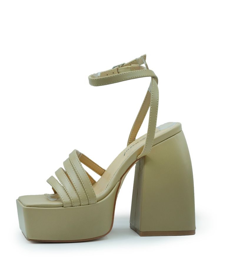 Tacones Alto Para Fiesta Plataforma Beige Eco Cuero-2