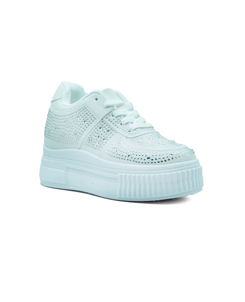 Zapatillas Blancas Con Plataforma Y Diamantes-1