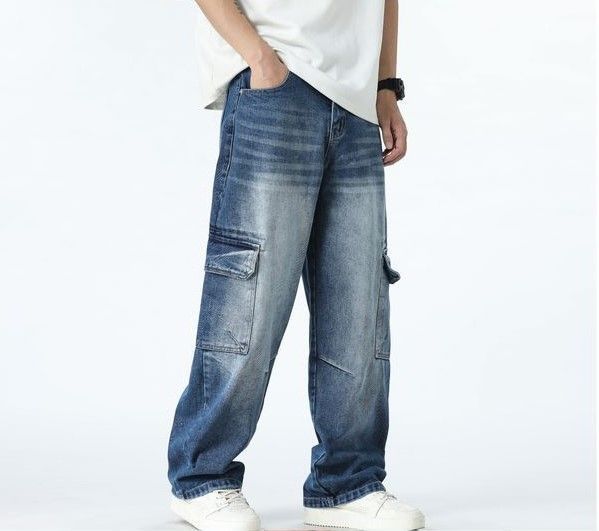 Jeans Cargo Wide Leg Hombre Urbano Bolsillos Grandes-2