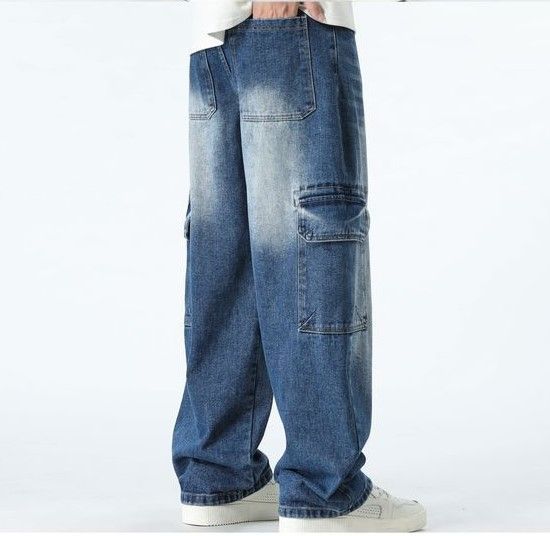 Jeans Cargo Wide Leg Hombre Urbano Bolsillos Grandes-3