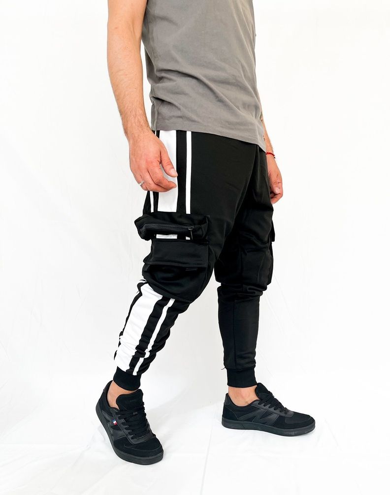 Jogger Cargo Hombre Negro Rayas Negro-0