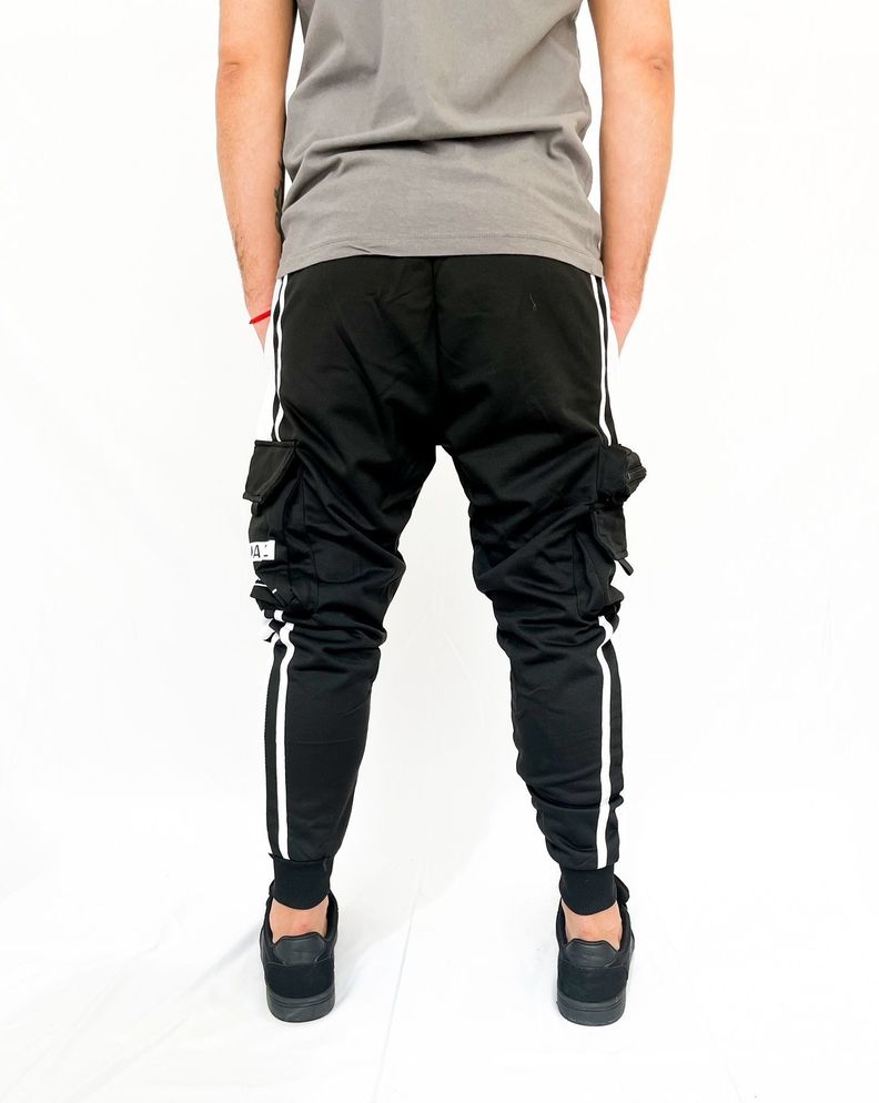 Jogger Cargo Hombre Negro Rayas Negro-2