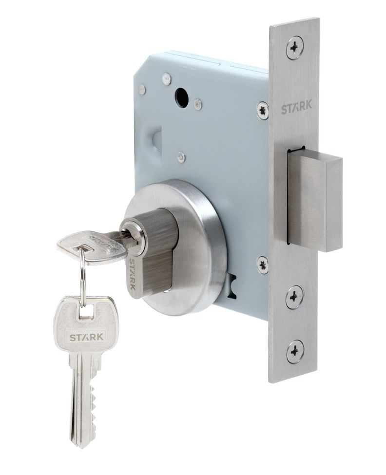 Cerradura de embutir de seg, Llave ambos lados. Acero inox Gris