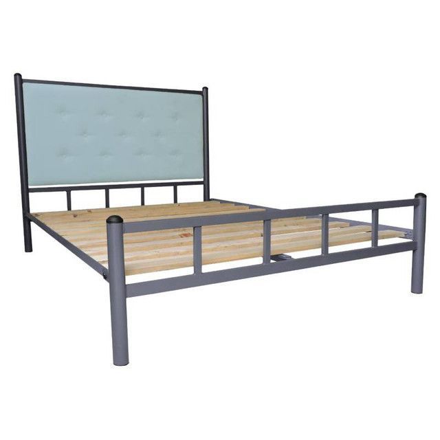 Cama 2 Plazas Grafito Respaldo Celeste
