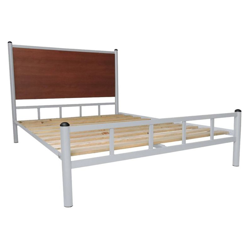 Cama Metalica 2 Plazas Plateado Plata