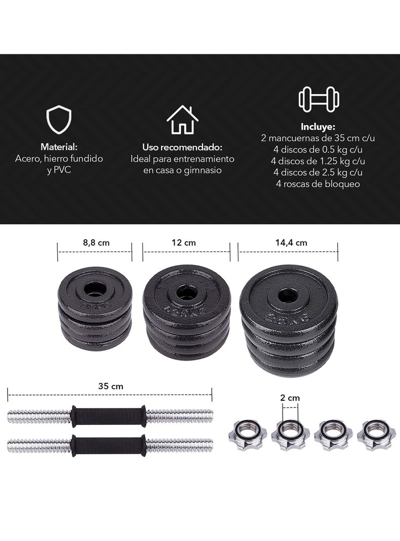 Set Barra Mancuernas Atletis Metal 20Kg Negro-2