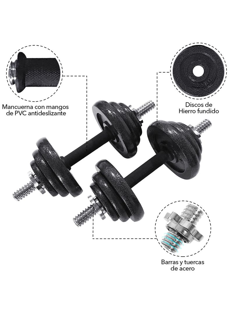Set Barra Mancuernas Atletis Metal 20Kg Negro-3
