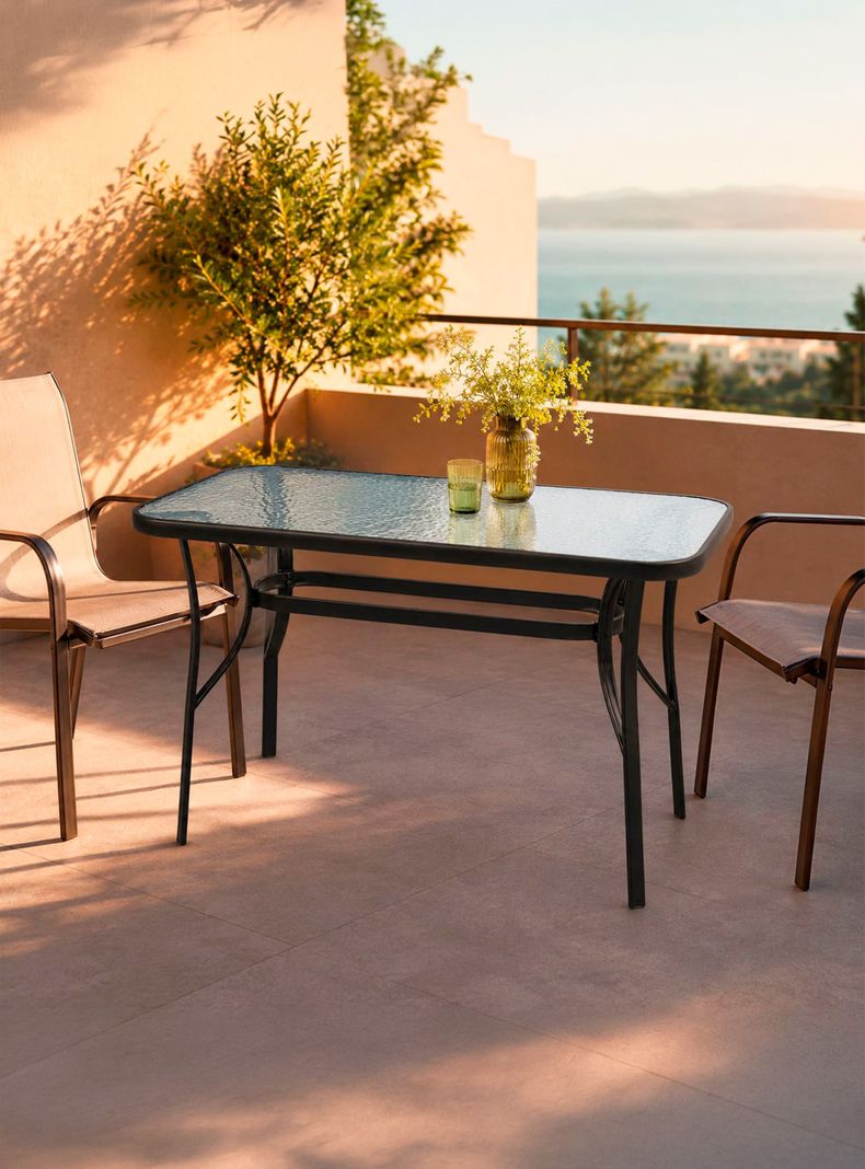 Mesa Terraza Vidrio y Acero 70x70x120 cm Negra Negro