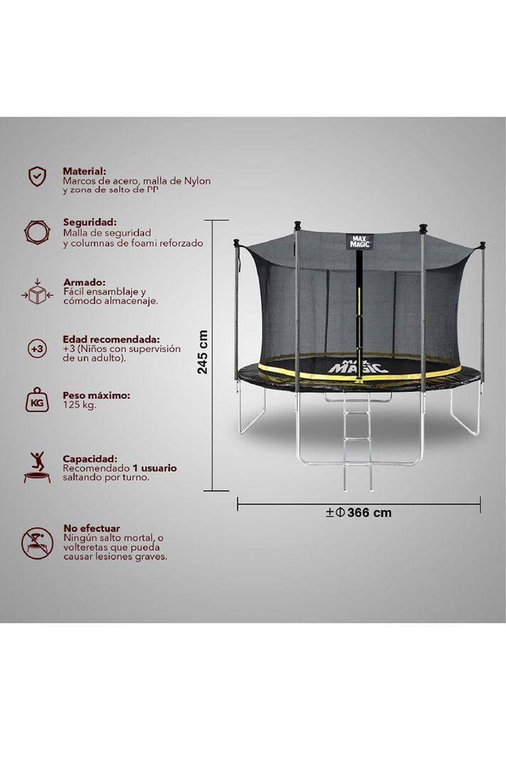 Cama Elástica 366 cm (12 Ft) Negro-2