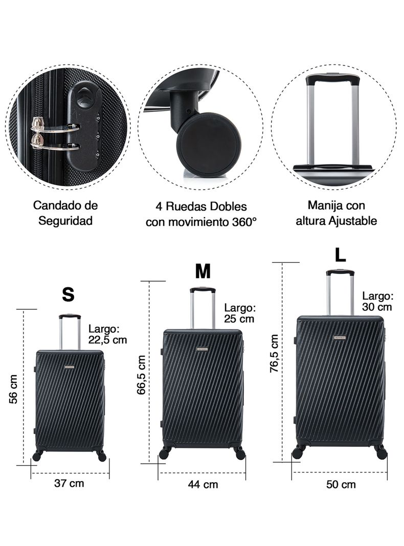 Set de Maletas Rígidas  MILAN S-M-L Negro-2