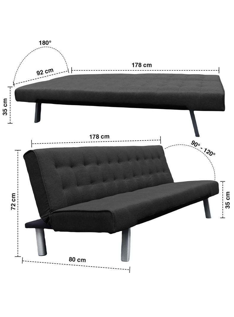 Futón Parker 3 cuerpos 72x178x80 cm Negro-2