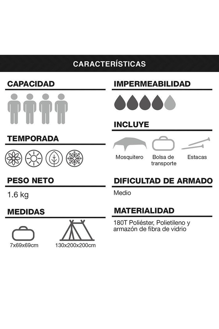 Carpa 4 Personas Camping Outdoor Azul-3