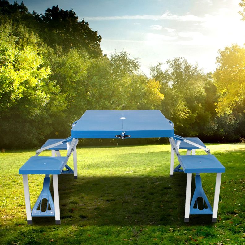 Mesa de Camping con Asientos Azul-5
