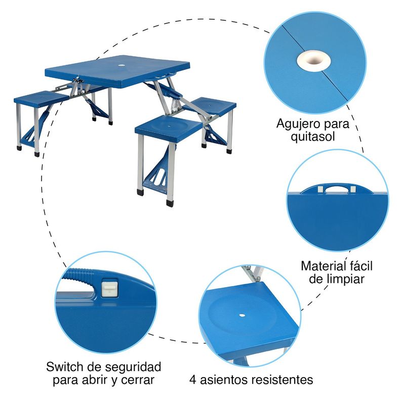 Mesa de Camping con Asientos Azul-3