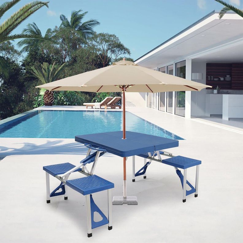 Mesa de Camping con Asientos Azul-1