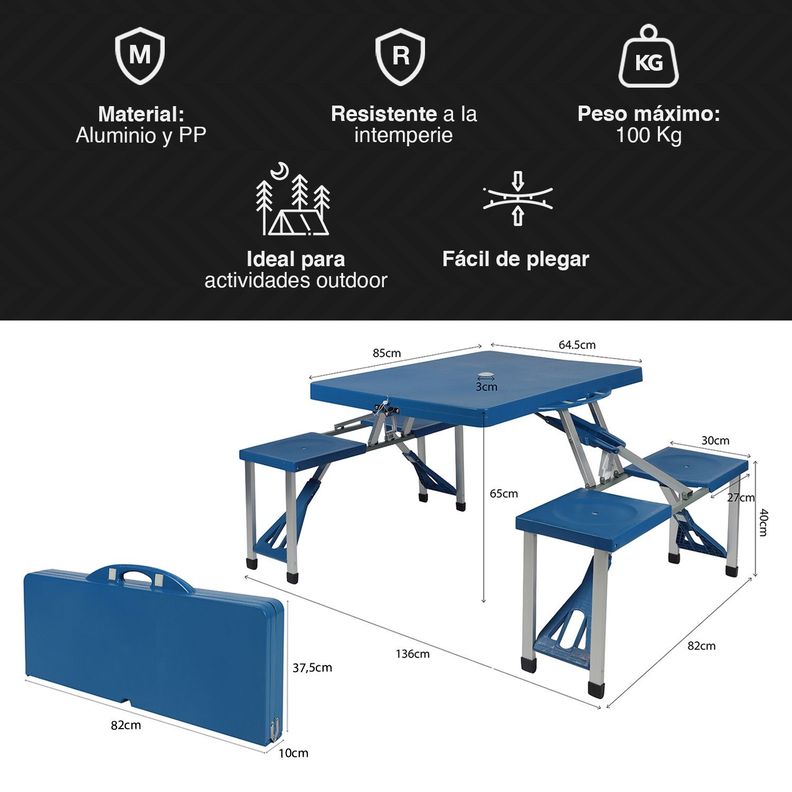 Mesa de Camping con Asientos Azul-2