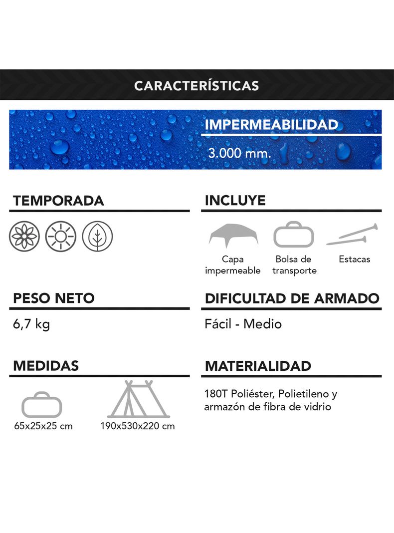 Carpa 8 Personas Camping Outdoor Azul-7