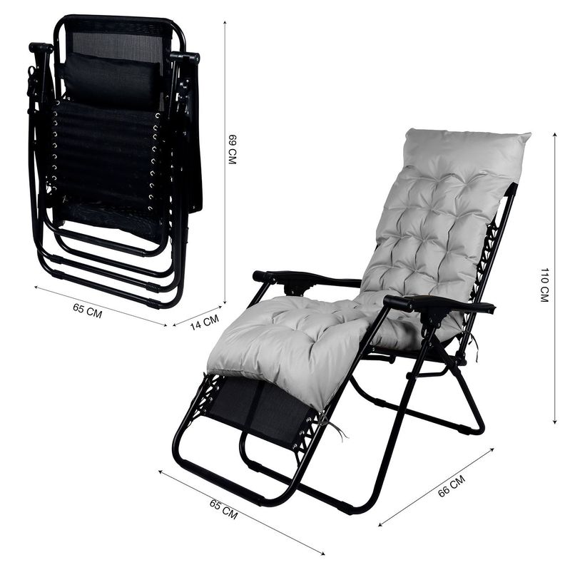 Reposera Plegable con Acolchado - Gris-4