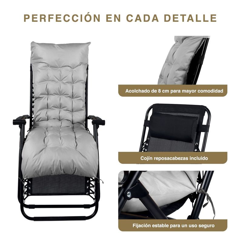 Reposera Plegable con Acolchado - Gris-6